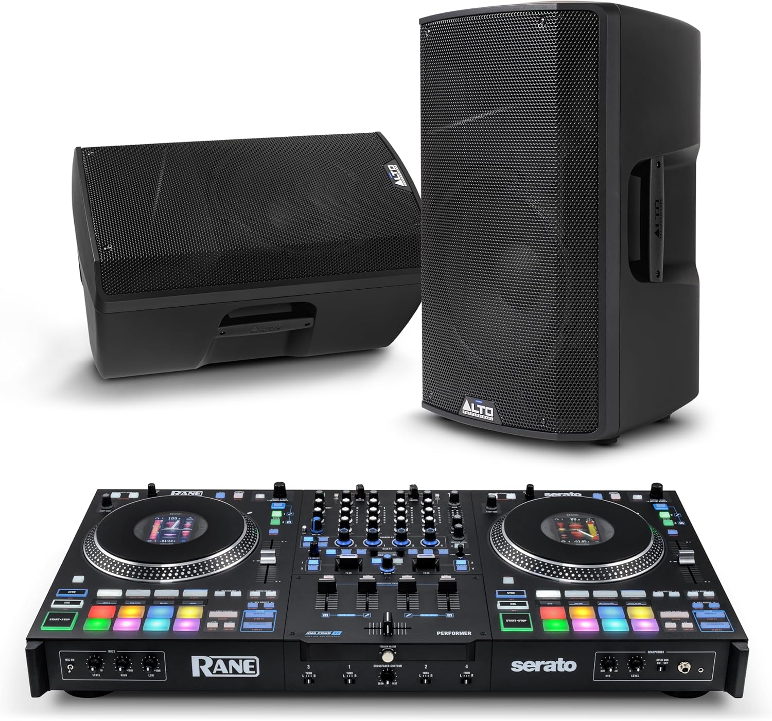 Rane PERFORMER DJ Controller and ALTO TX412B Powered PA Speakers Pair for Live Music, DJ sets, Events, Music production