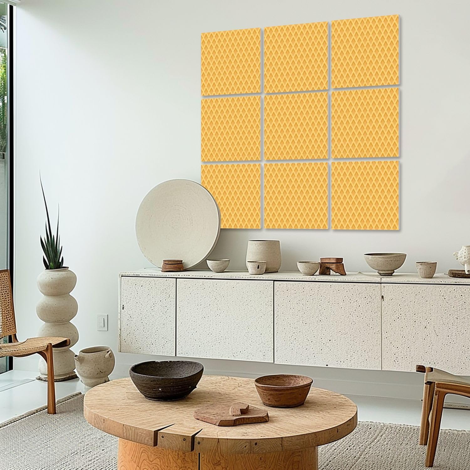 Art Acoustic Panels Self Adhesive Waffle ice cream cone texture sweet dessert wafer pattern space for 9 Packs Decorative Soundproof Wall Panels Large Sound Absorbing Panels for Home Office 60