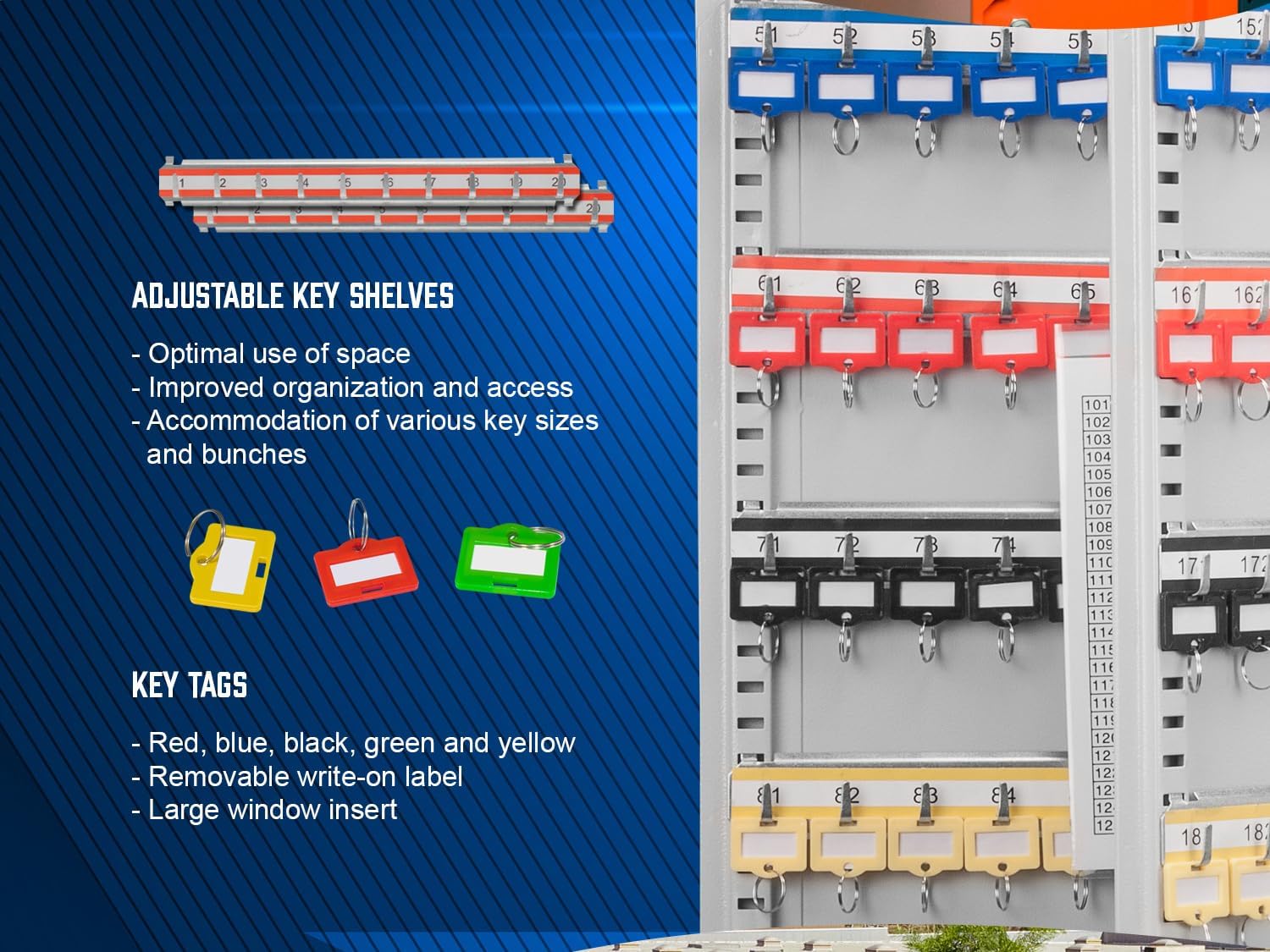 Barska Steel 300 Key Cabinet Organizer – Locking Wall Mount Safe with Adjustable Numbered Hooks, Index Sheet & Key Tags for Business or Office Security