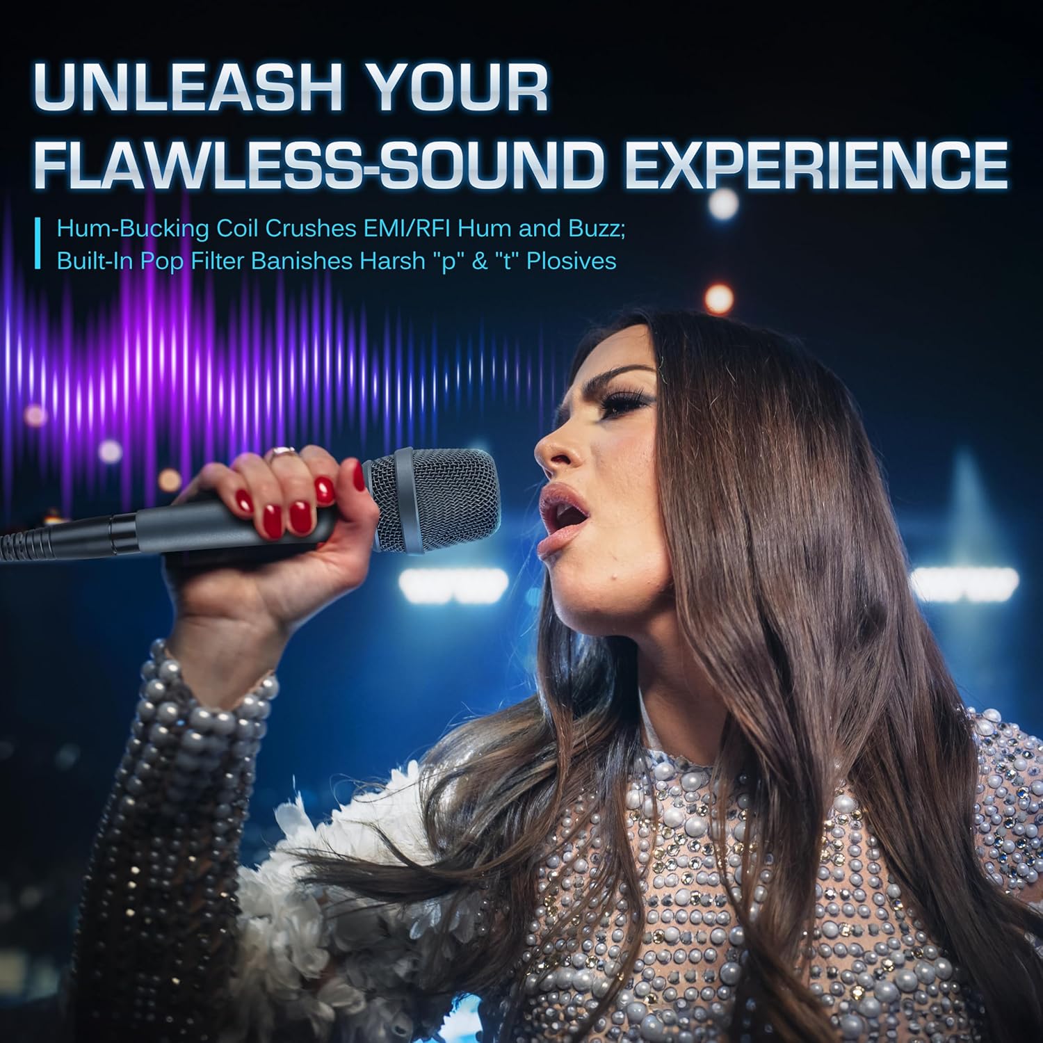 CAROL AC-900 XLR Wired Vocal Microphone – Dynamic Supercardioid Mic with Dual-Engine AHNC Noise Cancelling Tech for Singing, Karaoke, Stage & Studio, Includes Mic Clip & 14.8ft XLR Cable - Gray