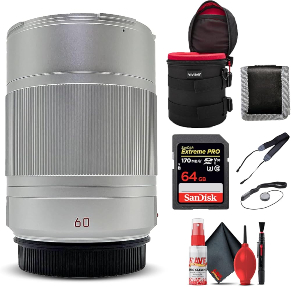 Leica APO-Macro-Elmarit-TL 60mm f/2.8 ASPH. Lens - Silver (11087) with 64GB Extreme Pro SD Card + Padded Lens Case + Memory Card Wallet & Reader + Neck Strap + Lens Cap Keeper + Cleaning Kit