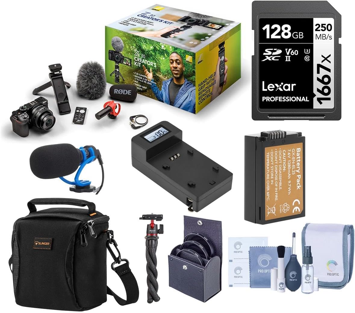 Z 30 Mirrorless Camera Creator's Kit, Bundle with 128GB Memory Card, Shoulder Bag, TASC300 Microphone, MT-11 Tripod, EN-EL25 Battery, Charger Base, Charger Plate, 46mm Filter Kit, Cleaning Kit