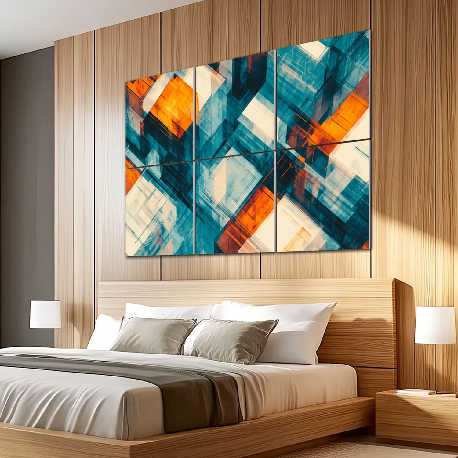 6 Pack Art Acoustic Panels Sound Absorbing Abstract Teal Overlapping Cubes Transparent Layers Bright Orange Decorative Soundproof Wall Panels Self Adhesive for Recording Studios Office 72