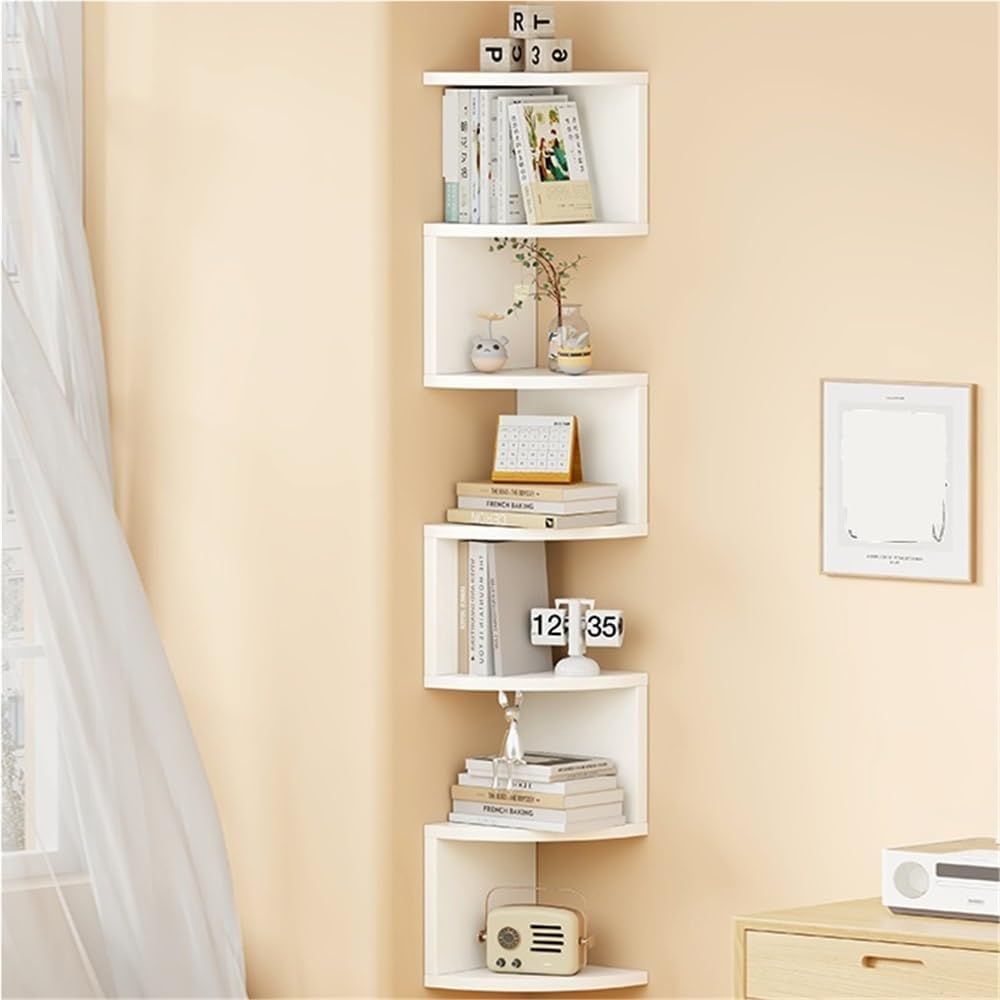 4-Tier, 5-Tier and 7-Tier Corner Floating Wall Mount Display Shelving Unit, Floating Shelves with Rounded Edge, Wall Mounted Shelf for Living Room,A,Medium