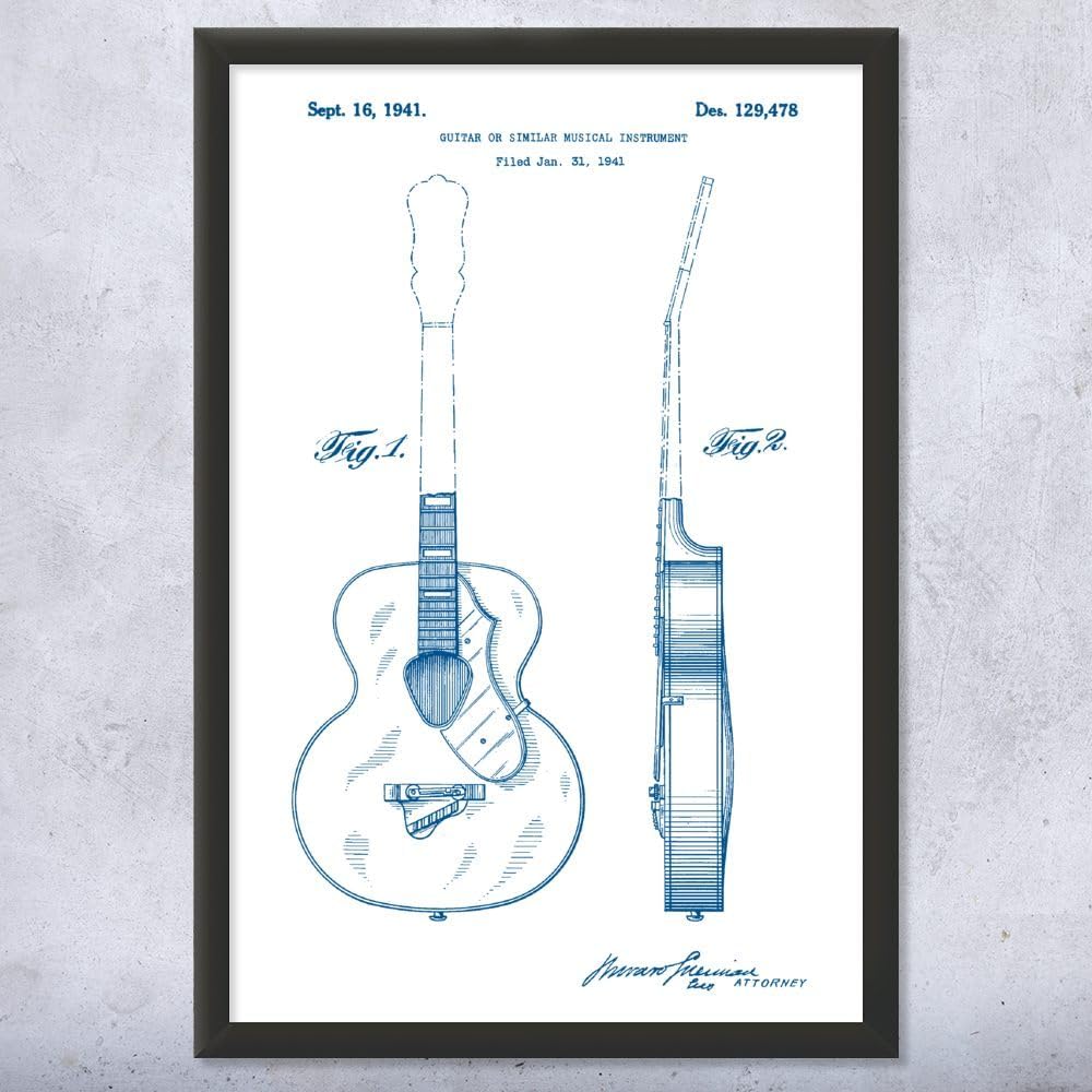 Acoustic Guitar Patent Framed Print (18x24) Man Cave Decor, Music Wall Art, Guitarist Gifts, Guitar Art, Gifts For Men, Teacher Gifts