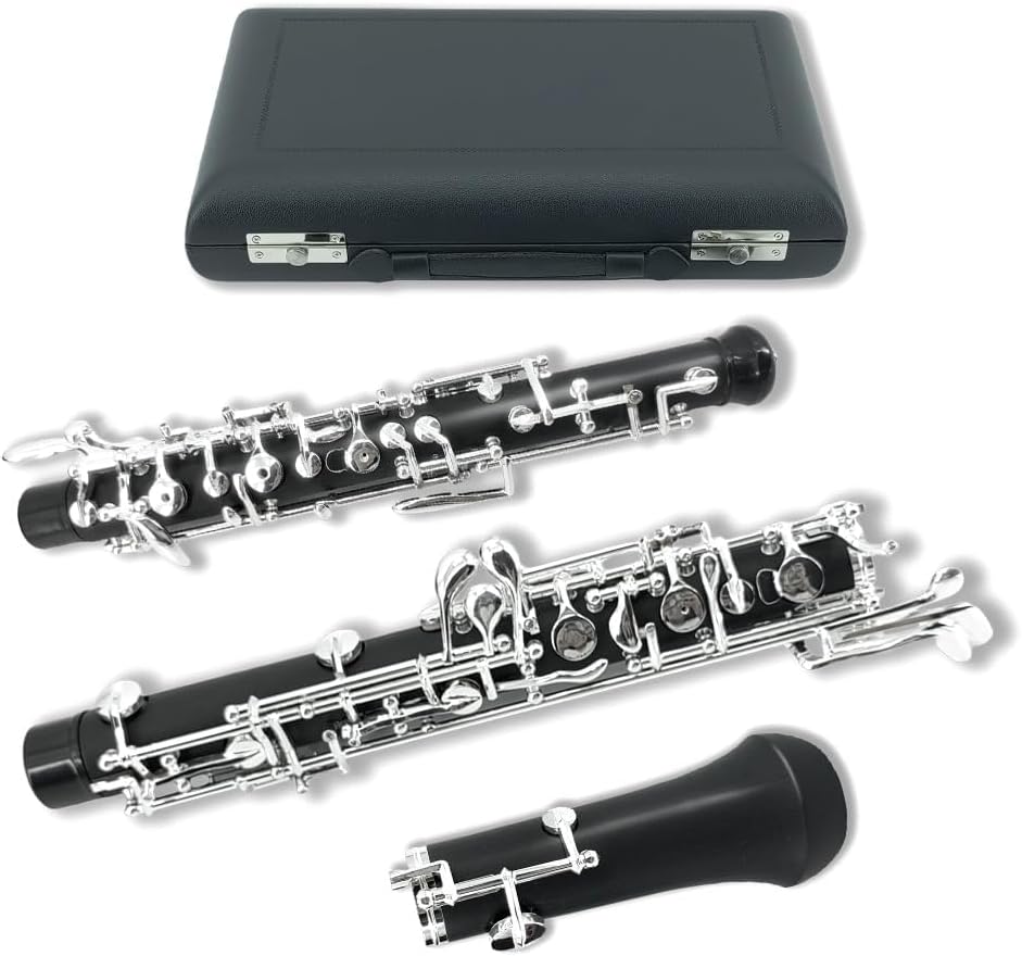 Professional Oboe C Key Forked-F Resonance Semi-Automatic Woodwind Instruments Ebonite Body Silver-Plated Keys with Oboe Reeds & Case Ideal for Beginners, Students & Advanced Players