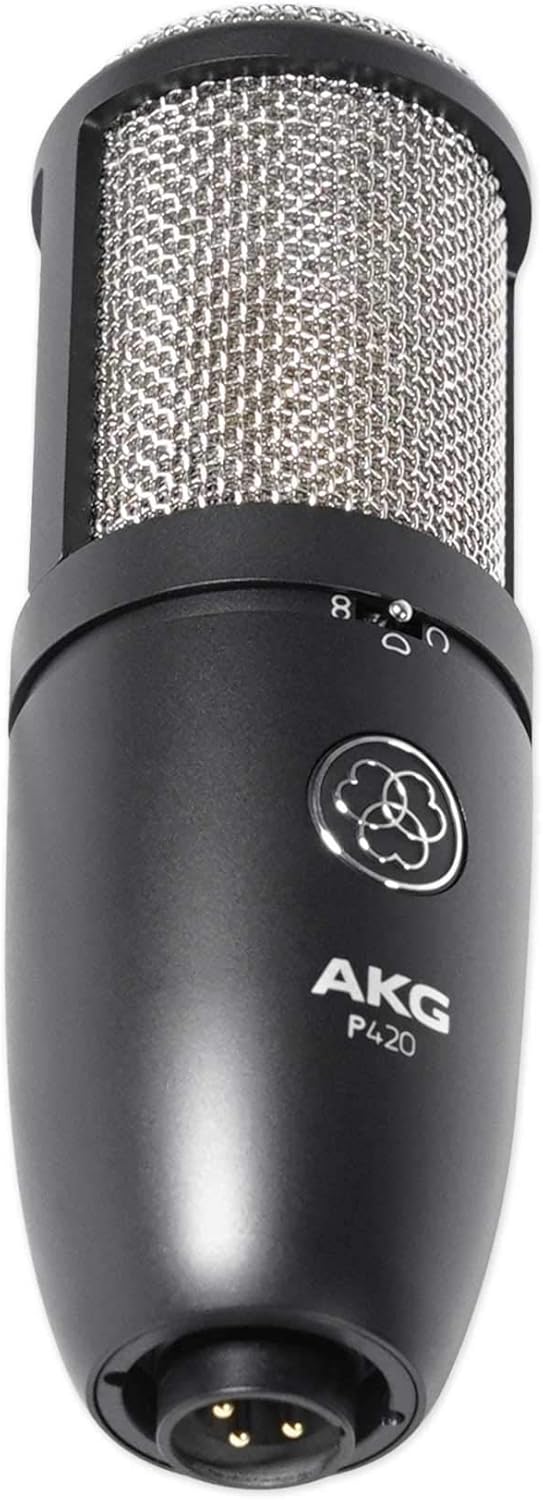AKG P420 Studio Condenser Recording Microphone Dual Capsule Mic Bundle with Rockville ROCKSHIELD 3 Studio Mic Isolation Shield & Rockville RVES05 Tripod Pole-Mount DJ PA Speaker Stand (3 Items)