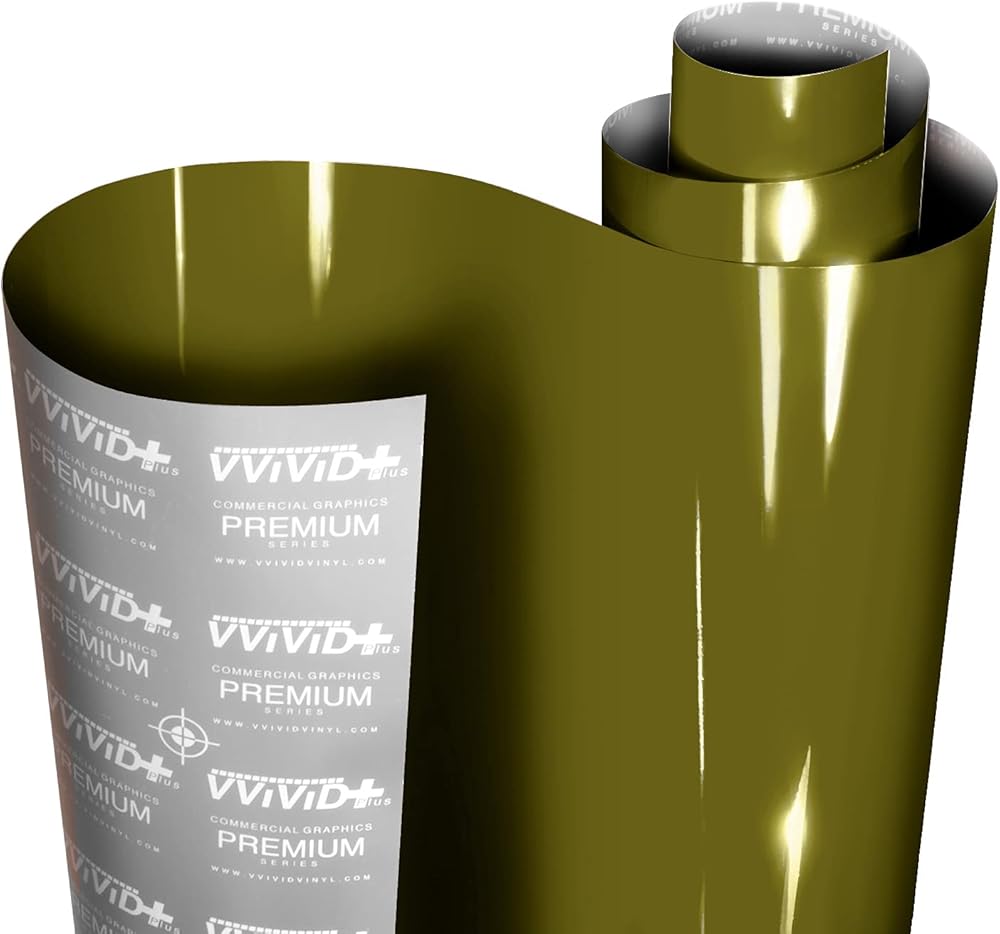 VViViD+ Ultra Gloss Combat Military Green Vinyl Car Wrap Premium Paint Replacement Film Roll w Nano Air Release Technology, Stretchable Protective Liner (100ft x 5ft)