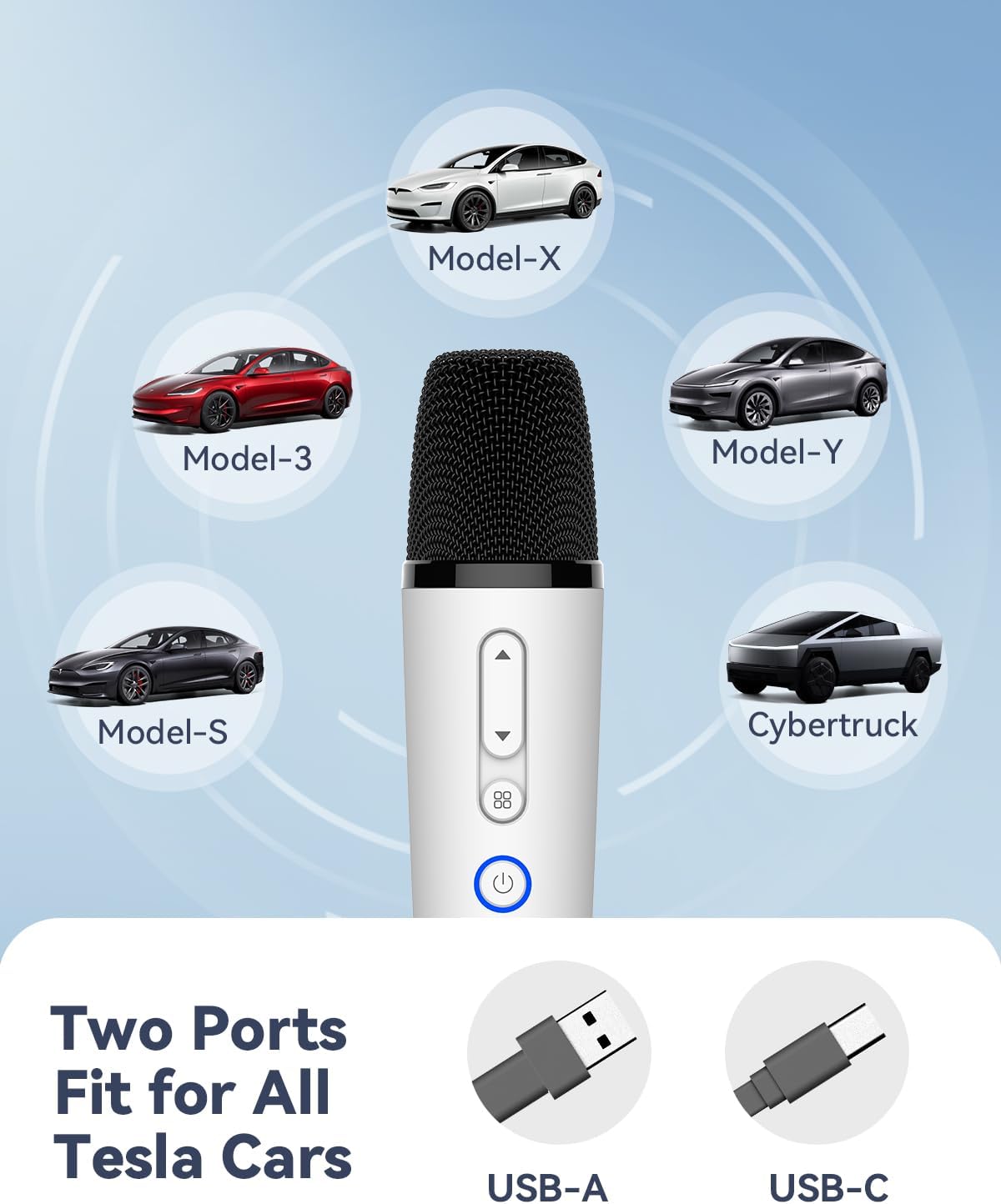 Tesla Karaoke Microphone for Tesla with Portable Case, Car Karaoke Microphone with USB A Receiver for Tesla Model Y/3/S/X, Wireless Singing Mic with 3.5mm Jack for Cars, Speakers, 2Mics
