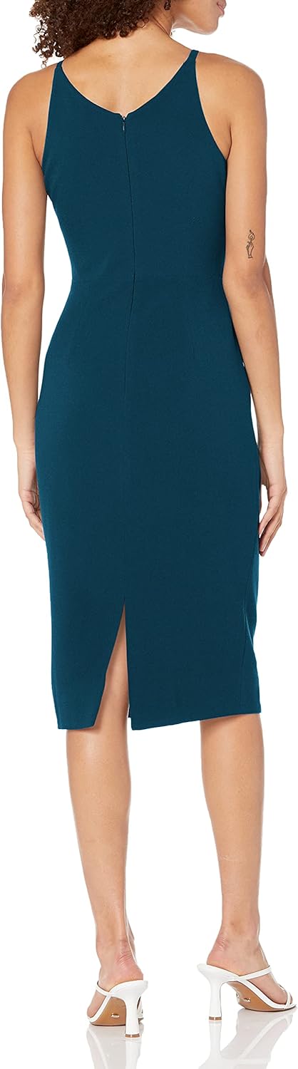 Dress The Population Womens Lyla Plunging Sleeveless Fitted Midi Sheath Dress