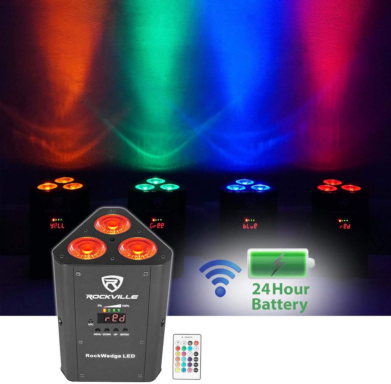 Rockville RockWedge LED Bundle: (4) 54W RGBWA+UV Rechargeable Battery Par Lights with Wireless DMX, RLB30 Travel Bag for DJs and Events, 5-Items