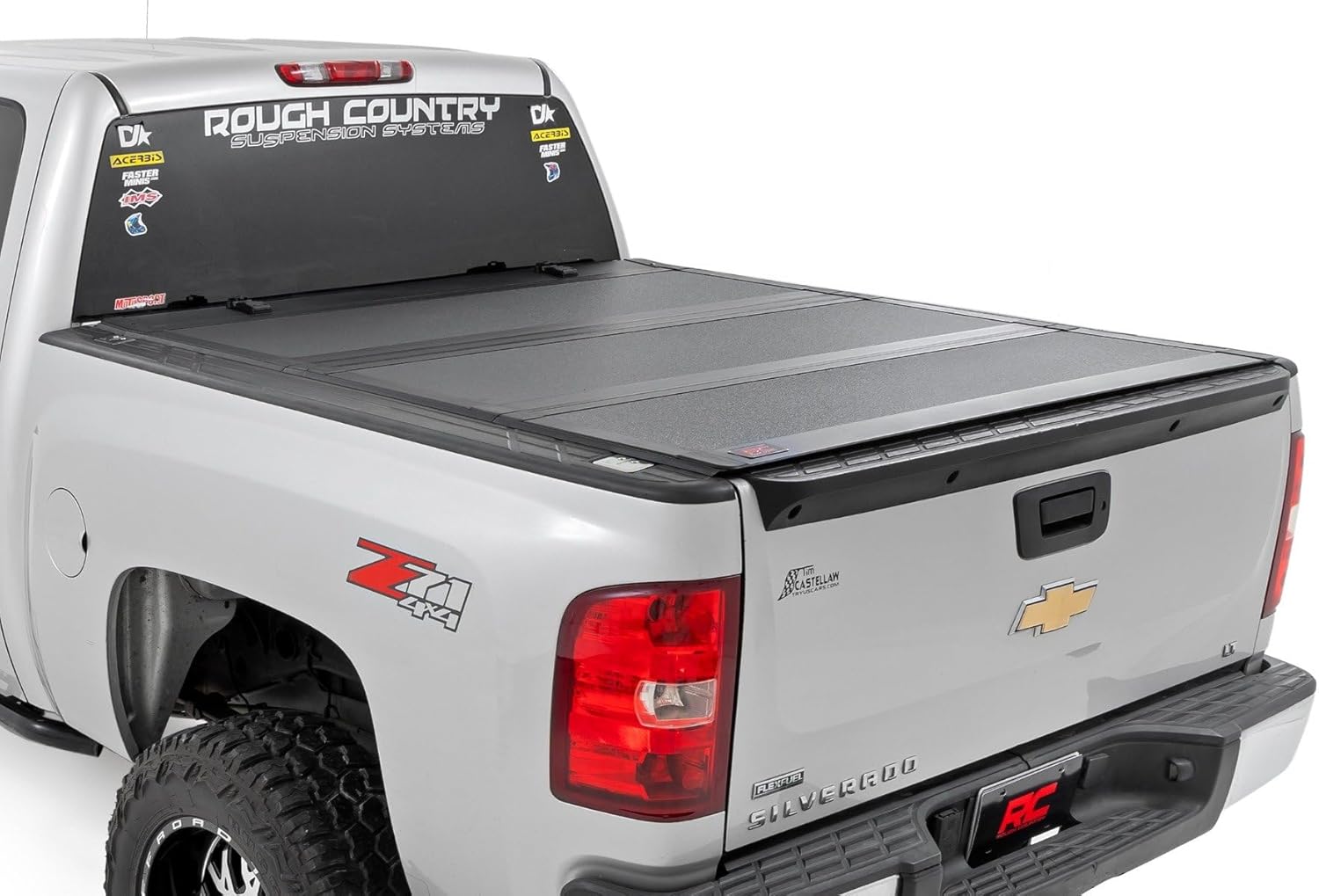 Rough Country Hard Tri-Fold Flip Up Truck Bed Tonneau Cover for Chevy Silverado and GMC Sierra 1500 (2007-2013) - Fits 5'9 (69.3