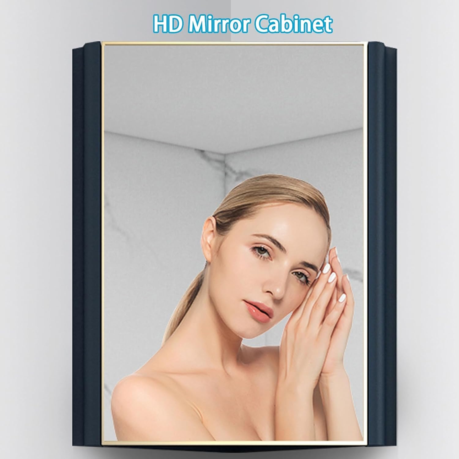 Corner Wall Mount Bathroom Sink, Bathroom Sink Cabinets, Corner Bathroom Vanity Sink, Ceramic Corner Sink with Storage Container and Mirror Cabinet, Space Aluminum Material(Gray,48cm/18.9in)