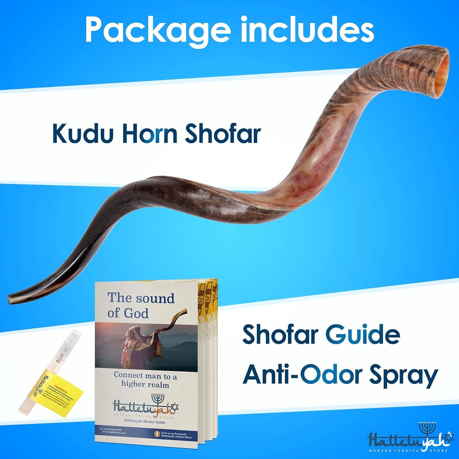 HalleluYAH Original Kosher Half-Polished Kudu Shofar From ISRAEL