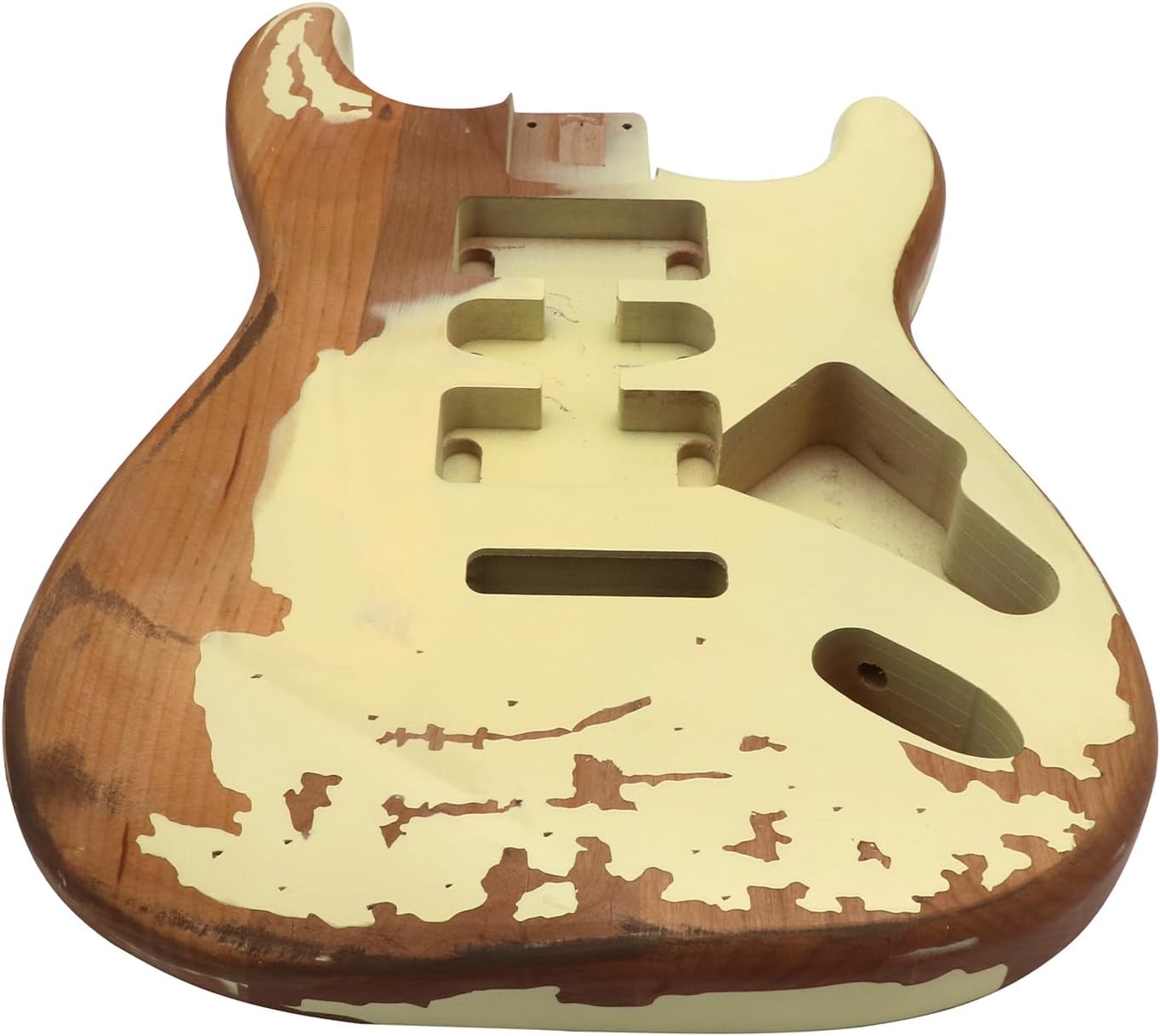Sunsmile Relic Electric Guitar Body ST Style Nitro Alder DIY Guitar Body H-S-H Route Relic Cream Yellow.