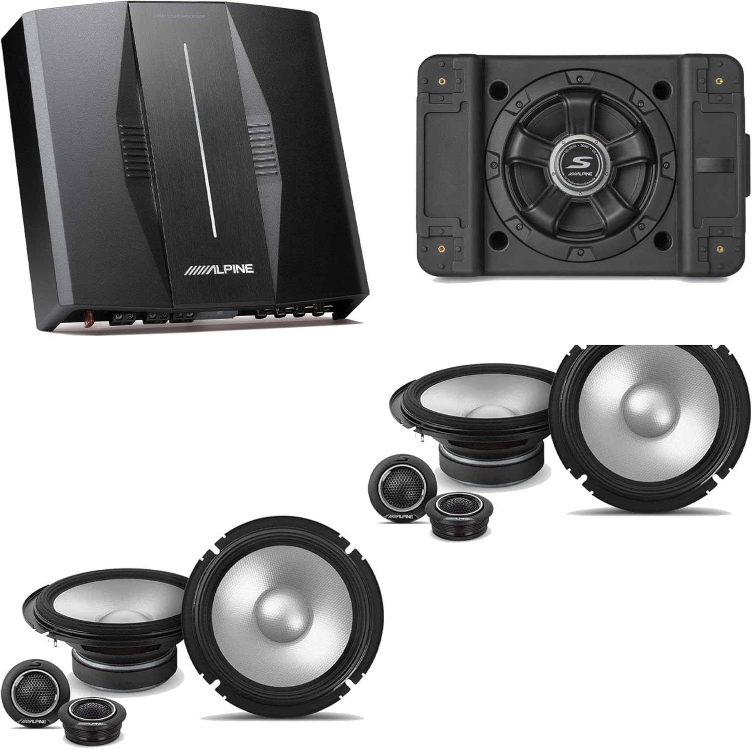 Alpine PXE-C80-88 OPTIM8 8-Channel Hi-Res DSP Amplifier w/SS-SB12 Subwoofer, (2) S2-S65C 6.5