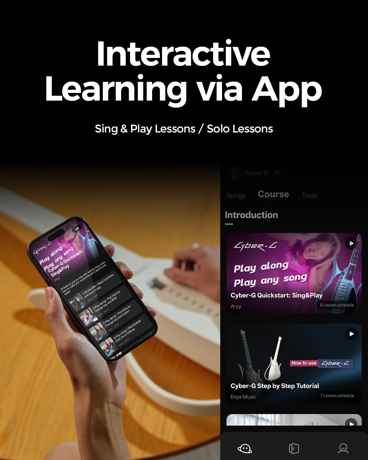 Enya CYBER-G Stringless Smart Guitar, Foldable Travel Backing Guitarra, Built-in Drum Machine & Bassline, 20 instrument Sounds for One-Man Band, App Interactive Chord Sheets For Adults & Teens(Black)