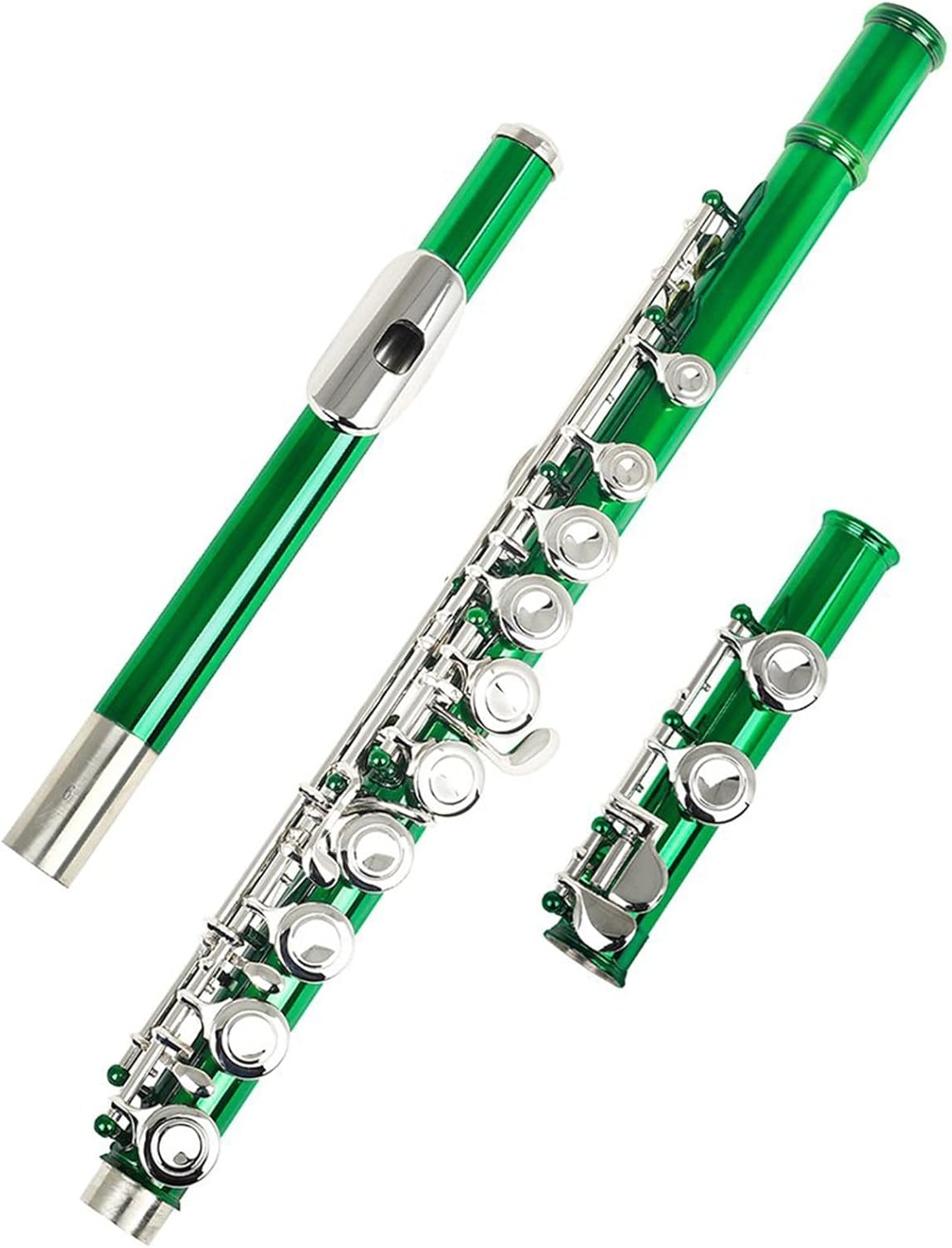 Flute Kit Green 16 Holes C Tone Flute with E Key Woodwind Instrument Concert Cupronickel Flute with Padded Bag Music Accessories Intermediate Flute