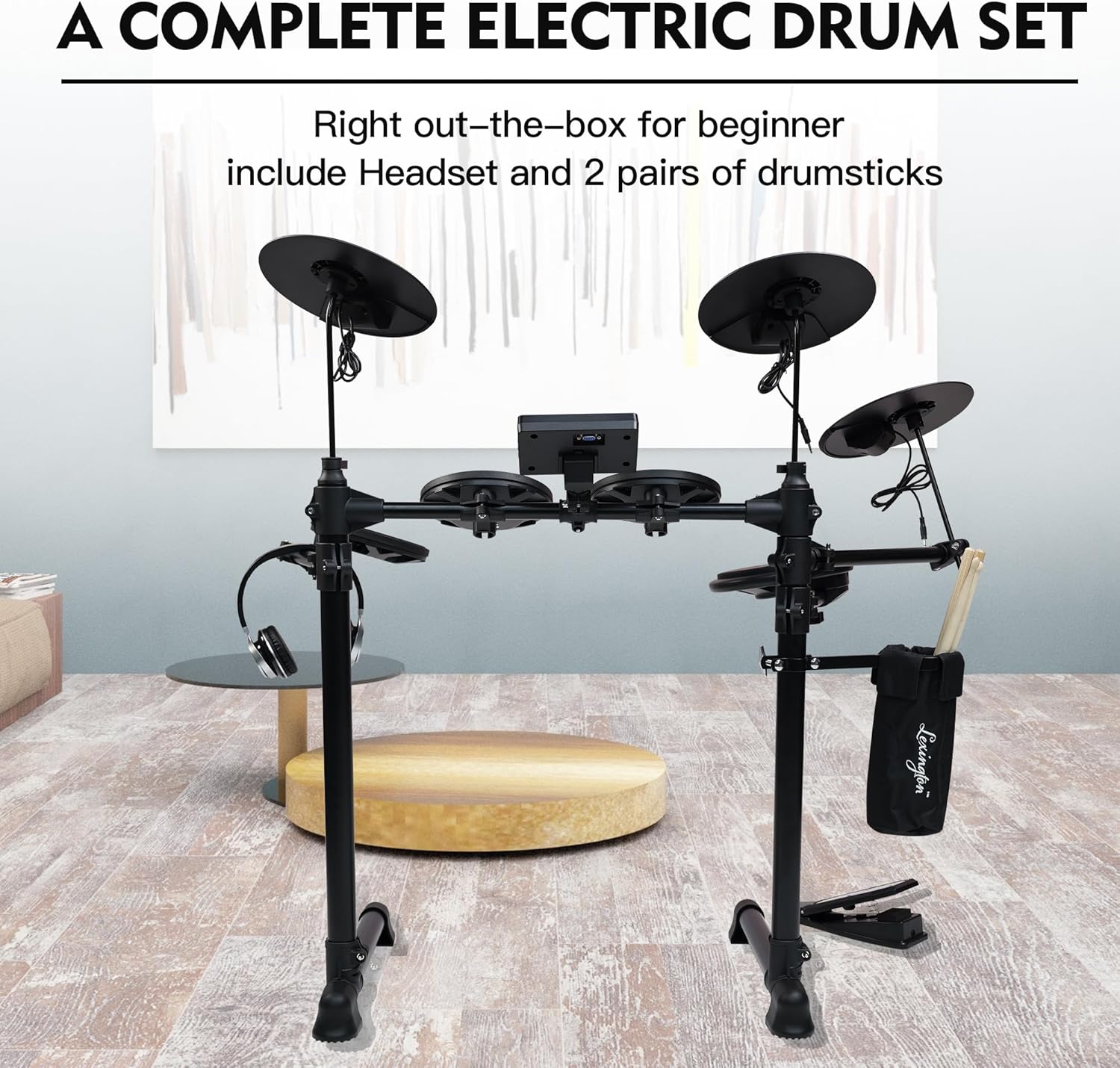 ADM Electronic Drum Set With 4 Quiet Electric Drum Mesh Pads, 180+ Sounds, Electric Drum Kit For Beginngers with 2 Switch Pedals, Throne, Headphones, DrumSticks, and Melodics Lessons