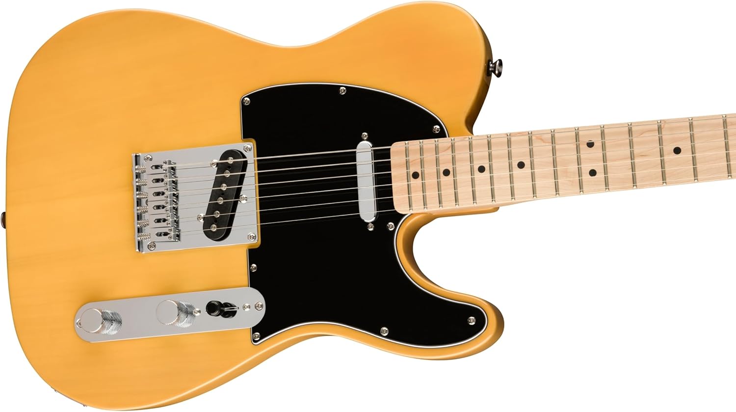 Fender Telecaster Guitar Squier Affinity Series, Maple Fingerboard, Butterscotch Blonde Bundle with 12x Fender Guitar Picks & Liquid Audio Instrument Polishing Cloth