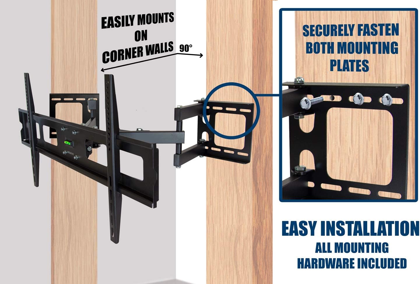 Mount-It! Corner TV Mount | Premium Swivel Full Motion Caddy Corner Wall Bracket for 37-63 inch Flat Panel Screens VESA up to 800x400, 132 lb Capacity, Black