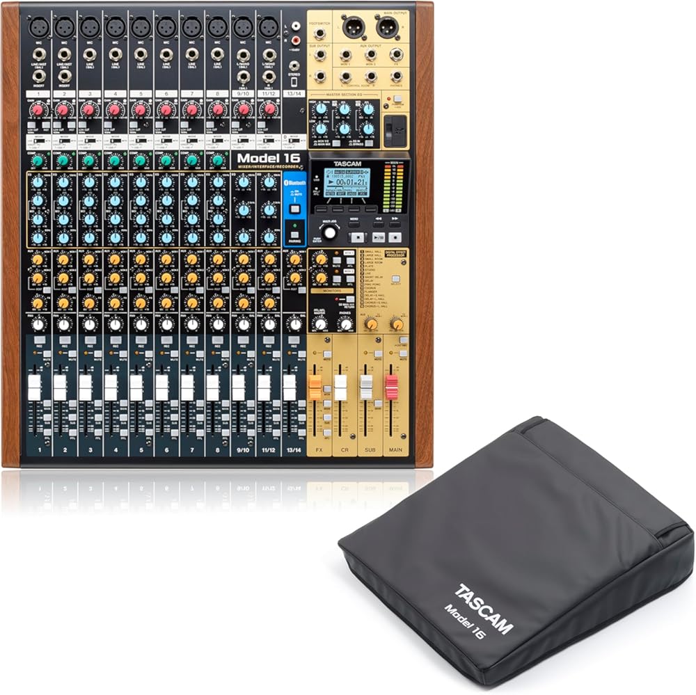 TASCAM Model 16 Recording Mixer and Protective Dust Cover Bundle