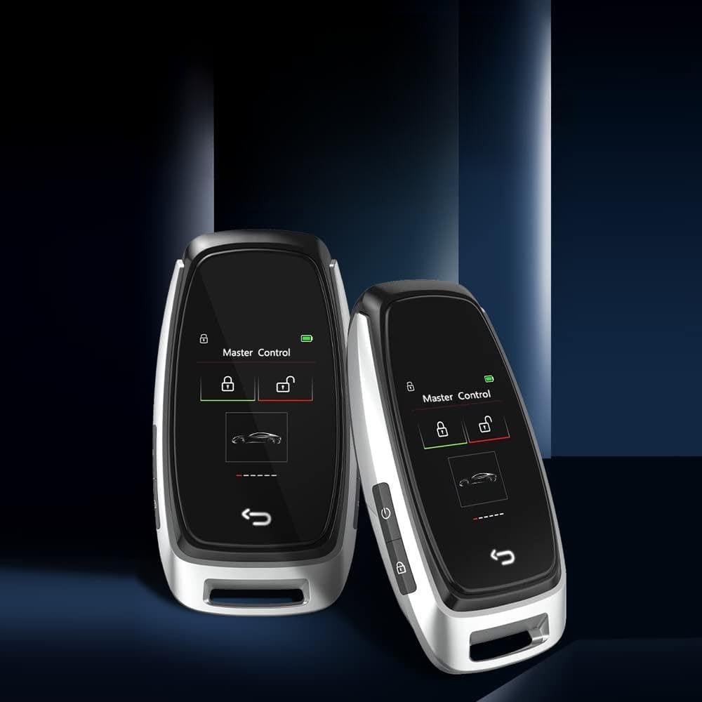 Smart Car Key with LCD Touchscreen Comfort Access Keyless Entry and Touchless Remote Control Door Lock for All One Button Start Stop Engine Vehicle - Ergonomic Anti Loss Key Fob (Silver)