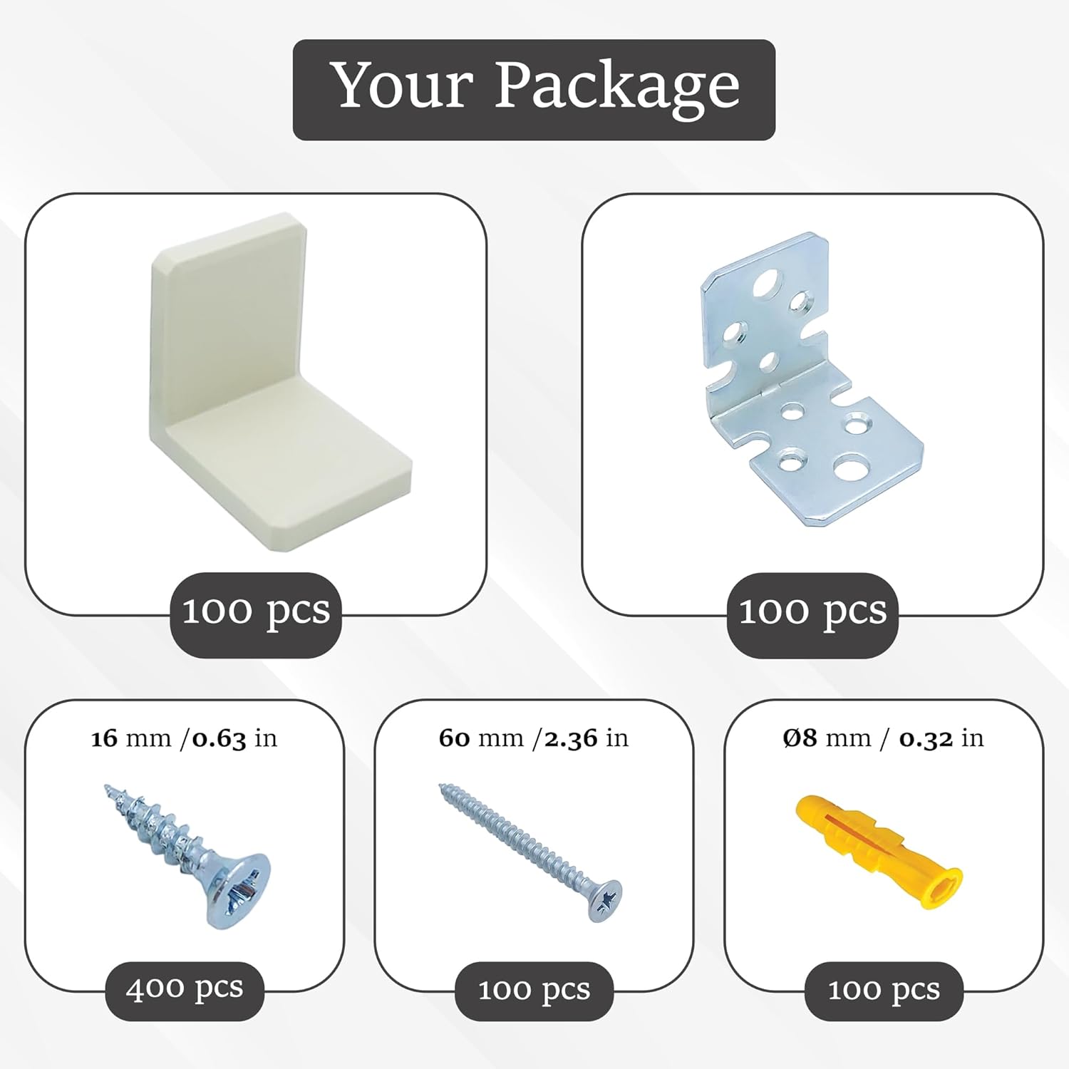 MR BRACKET L Bracket, Cream Shelf Brackets Pack of 100, Heavy Duty Cabinet Hanging Brackets, Plastic Cover Metal Brackets for Shelves, Stainless Steel Corner Brace, Furniture Anchors for Baby Proofing