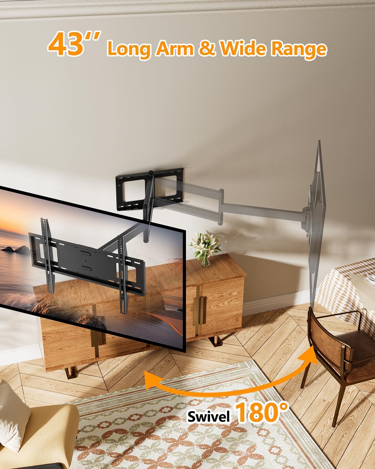 FORGING MOUNT Long Extension TV Mount Full Motion Wall Bracket with 42 inch Long Arm Articulating TV Wall Mount for 37 to 80 Inch Flat/Curve TVs, VESA 600x400mm Compatible, Holds up to 110 lbs