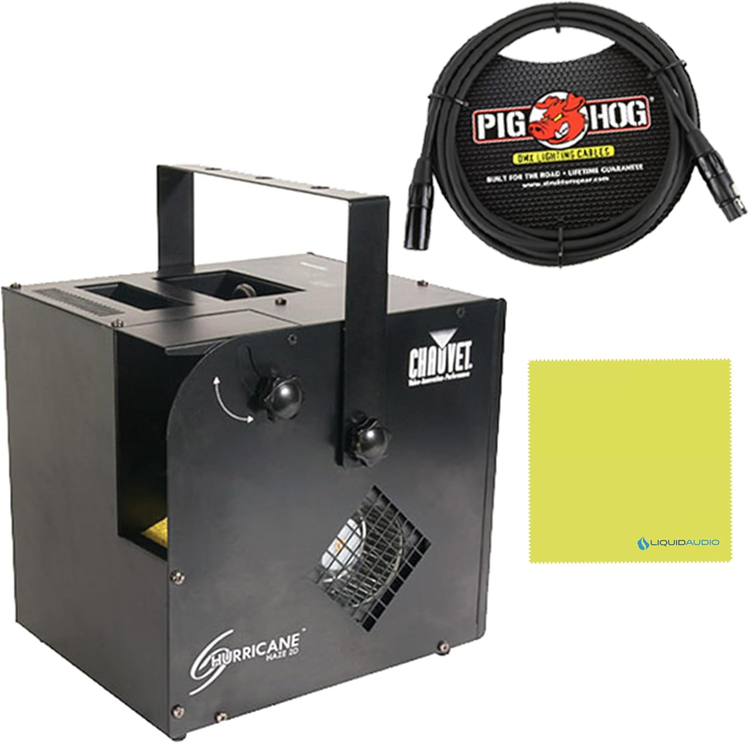 CHAUVET DJ Hurricane Haze 2 Bundle with 10ft Pig Hog DMX 3 Pin Lighting Cable and Instrument Polishing Cloth - Water Based Haze for Lighting Effects
