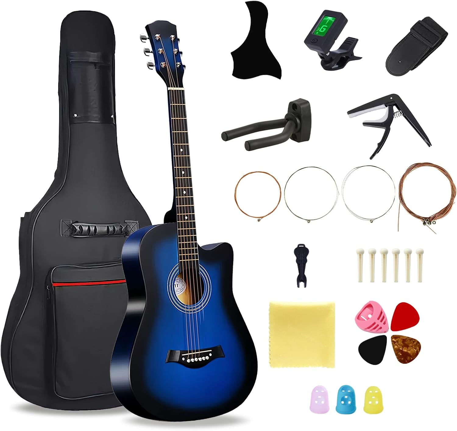 38'' Wood Acoustic Guitar for Adults, 6 Steel-String Acoustic Guitar With Guitar Bag and Beginner Kits for Beginner