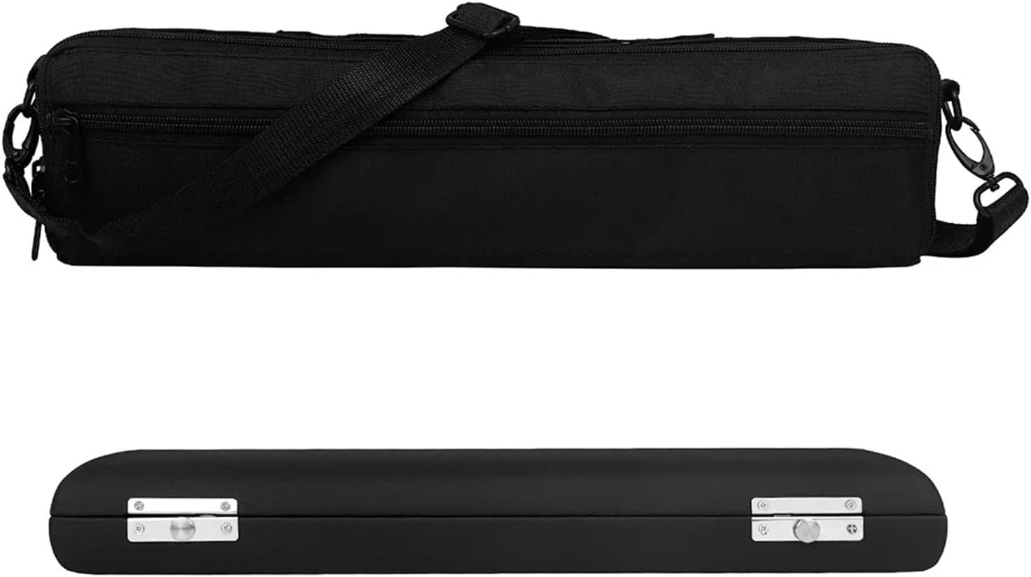 Flute Case 16 Hole Flute Storage Box Case Set Portable Black Leather Box with Blue Lining Handbag Woodwind Instrument Parts Accessories for Flute