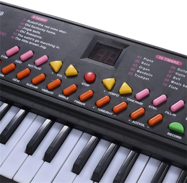 54-Key Electronic Keyboard for Kids, 10 Timbres/10 Tempos, Record/Playback, Microphone & Headphone Jack, 6 Demo Songs, LED Display, Dual Power Supply (Black)