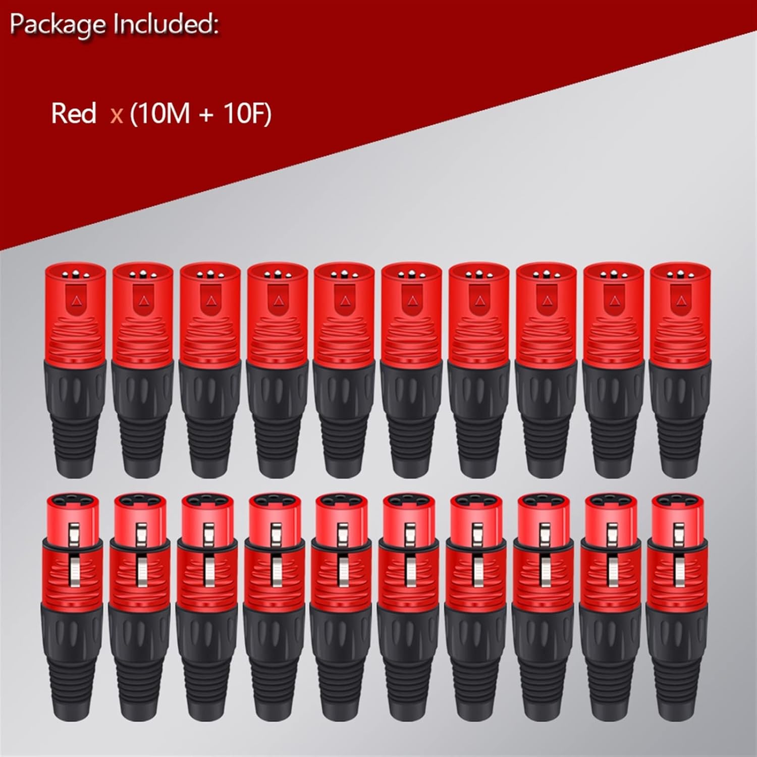 3PIN X L R Wire Connector Male Female Plug Plastic Shell Microphone Speaker XLR Jack 20Pcs (Color : 10xM 10xF-Red)
