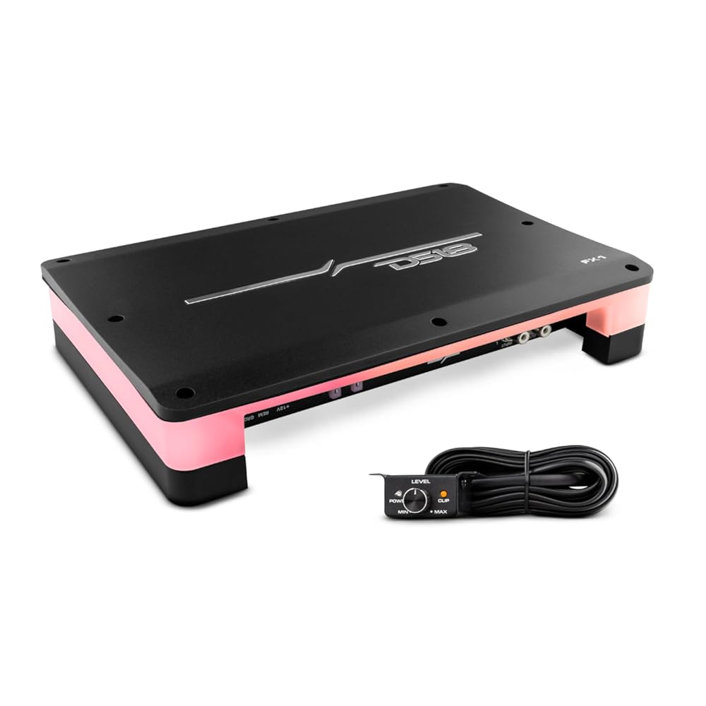 DS18 FX1 Monoblock Class D Amplifier with Flush/Surface Mount with RGB Dream LED Lights - Versatile Installation Options - Remote Subwoofer Level Control - 1 Channel Subwoofer Monoblock Amp 2700W Peak
