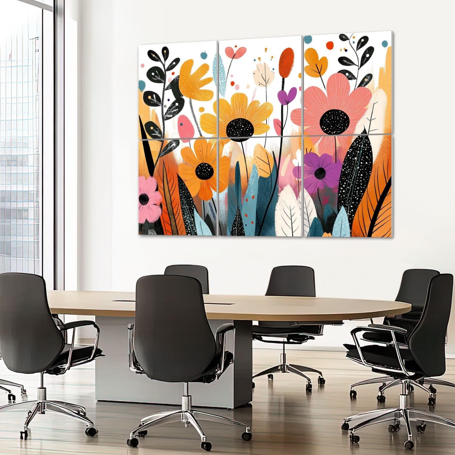 6 Pack Art Acoustic Panels Sound Absorbing Floral Botanical Neutral Plant Flowers Leaves Nature Motifs Abstract Decorative Soundproof Wall Panels Self Adhesive for Recording Studios Office 72