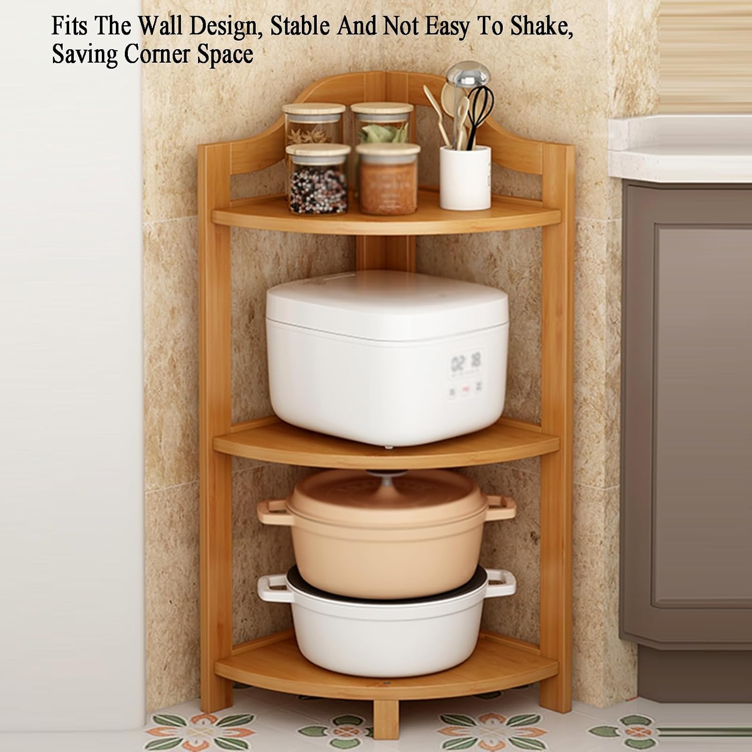 3/4/5/6 Tier Storage Rack, 3/4/5/6 Tier Corner Wooden Rack with Legs Storage Rack for Home Storage, Entryway, Living Room, Narrow Space, Pantry, Bathroom(Brown,3tier) (Brown 4tier)