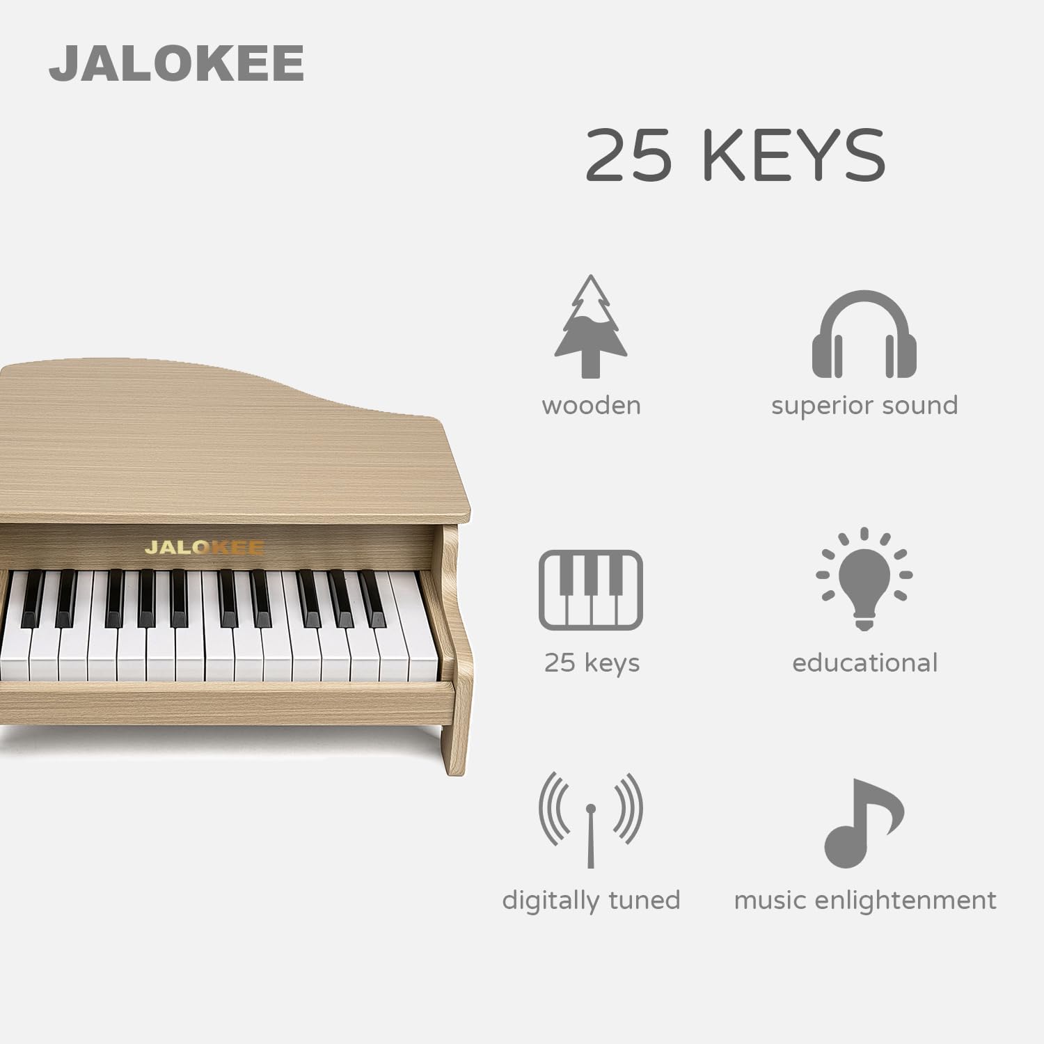 Kids Piano Keyboard, 25 Keys Grand Piano for Kids, Mini Music Educational Instrument Toy, Volume Adjustable, Wood Toy for Toddlers Girls Boys (Oak)