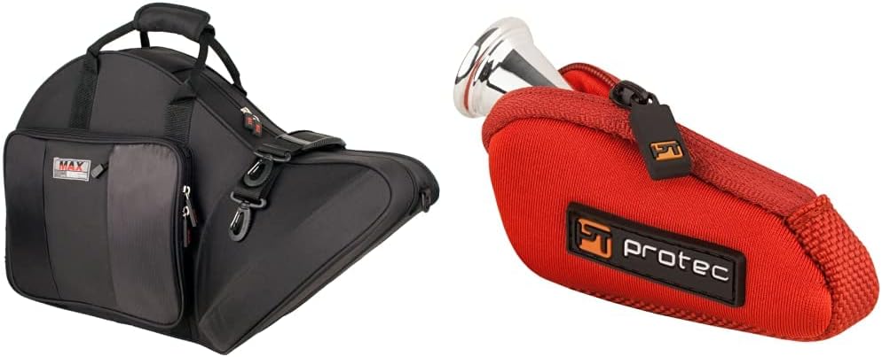 Protec MAX MX316CT Contoured French Horn Case, Black & N202RX Fitted Neoprene Mouthpiece Pouch for French Horn