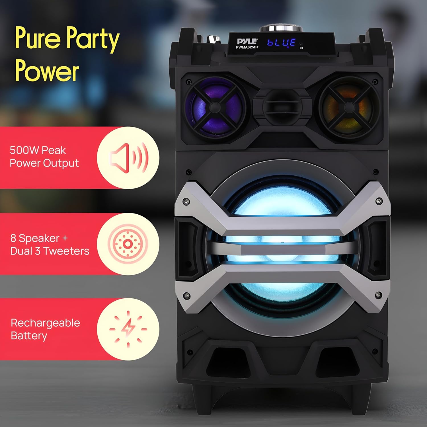 Pyle 500 Watt Portable BT Connectivity Karaoke Speaker System - PA Stereo with 8