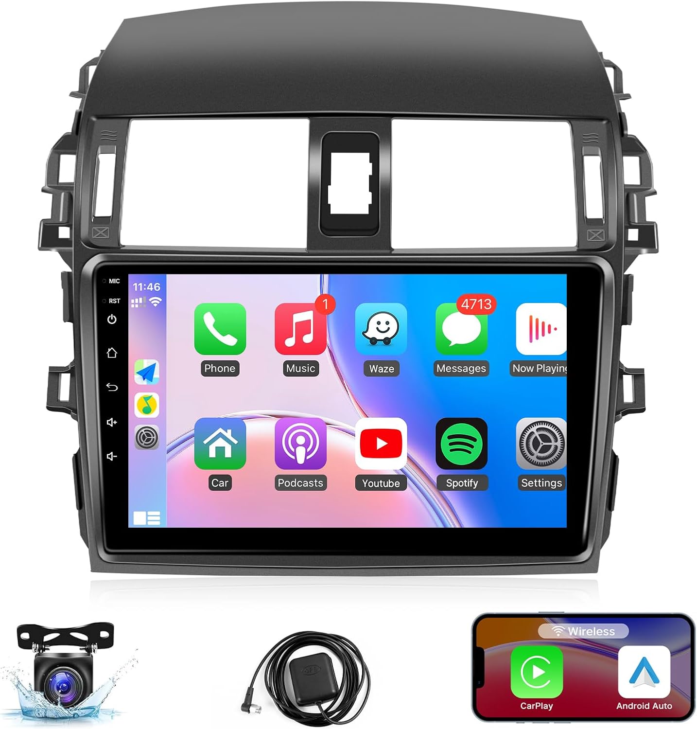 Naifay Android Car Radio for Toyota Corolla 2009 2010 2011 2012 2013, 9inch Touch Screen for Corolla Car Stereo with Carplay/Android Auto/Bluetooth/FM/GPS/WiFi/Backup Camera/Split Screen