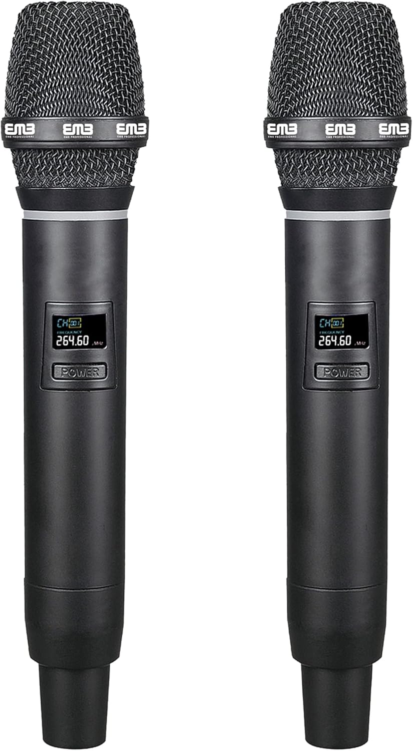 EMB EMIC1250PRO Dual VHF Wireless Handheld Microphone System w/Rechargeable Receiver - Great for Any Occasion Such as Karaoke, DJ, Wedding, Church, Classroom, Stage, Business and Outdoor