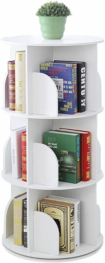 360° Rotating Bookshelf,Modern Floor-Standing Bookcases for Small Spaces, Multifunctional Display Organizer Assemble Easily(White) (46x46x95cm(18x18x37inch))
