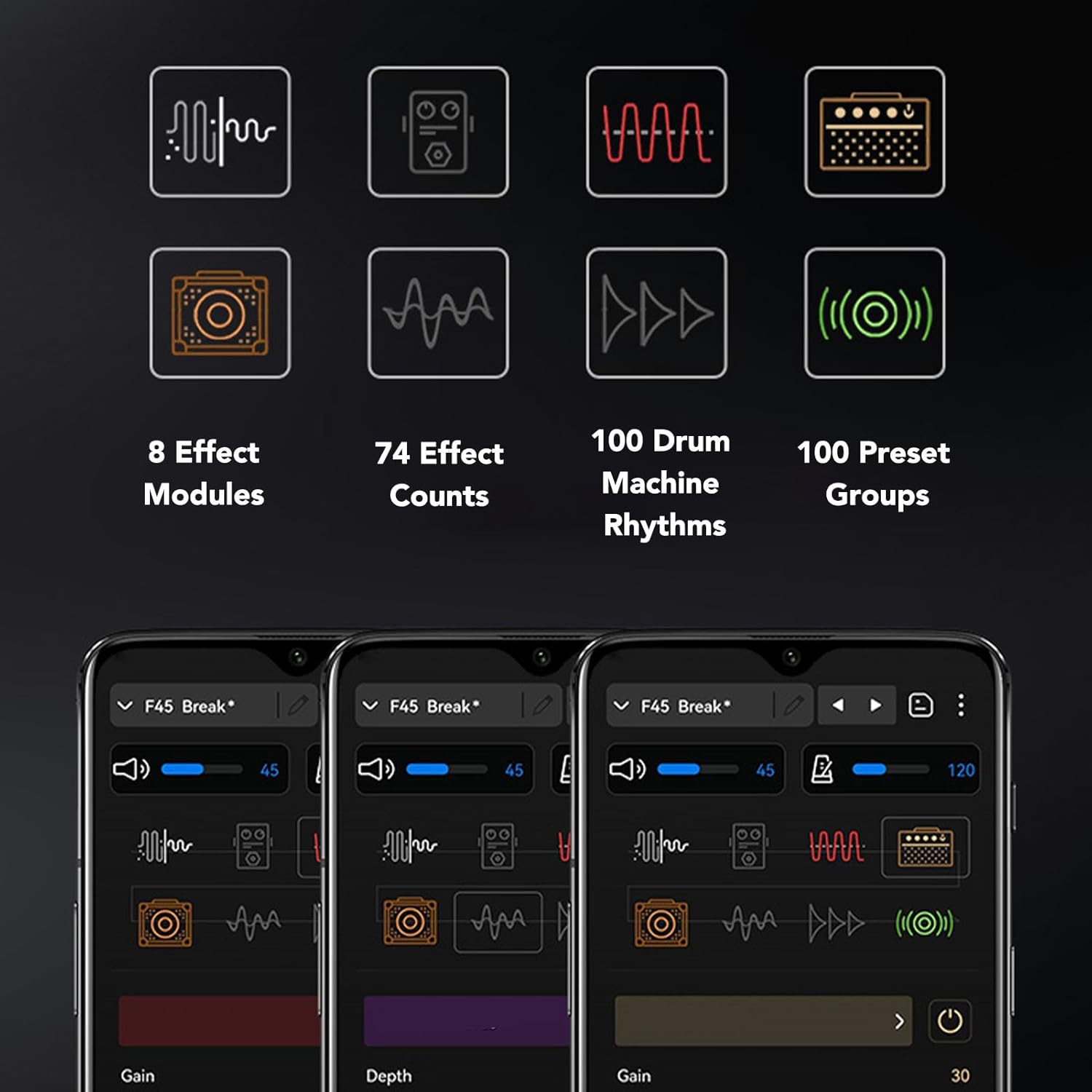 Electric Guitar Effects Processor Pedal with 8 Modules and 100 Drum Rhythms App Power for Digital Sound Interface (US Plug)
