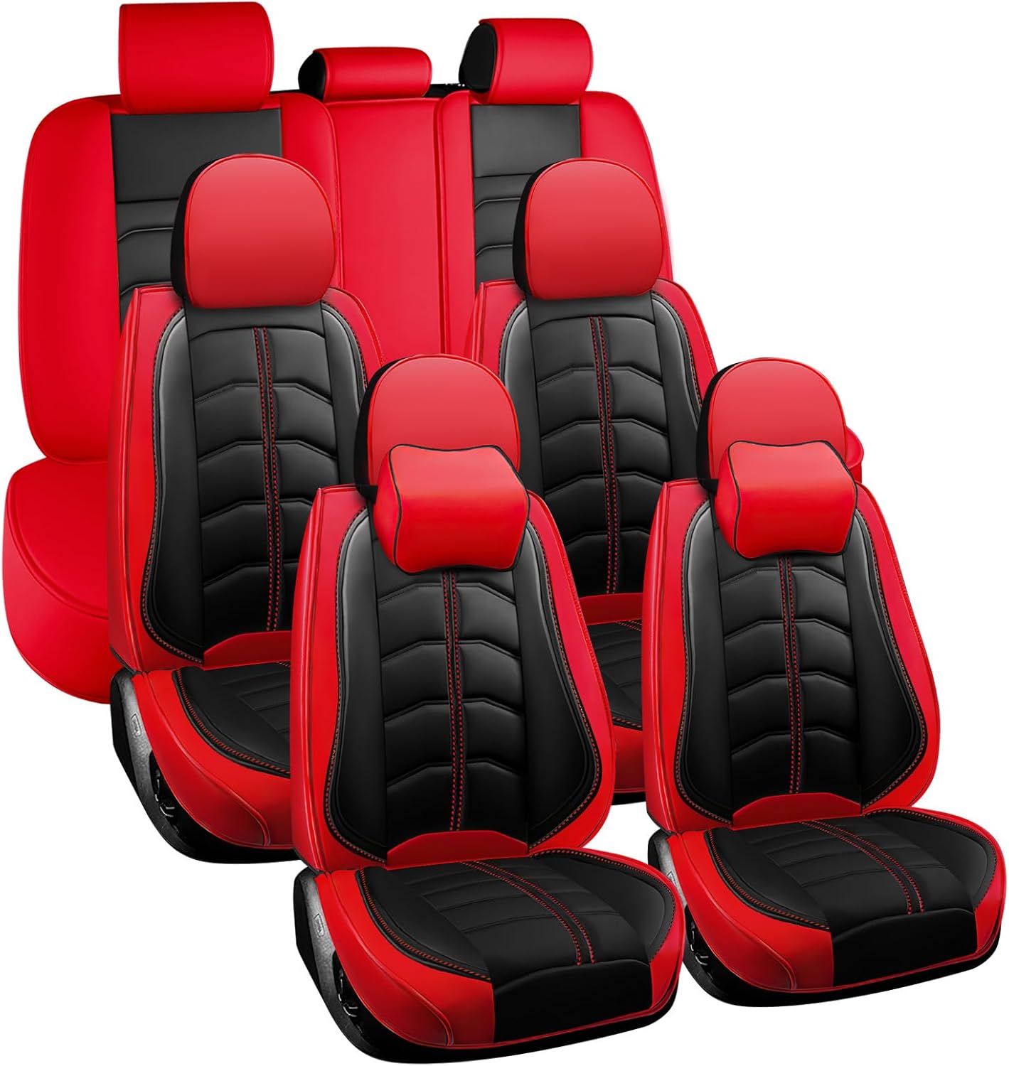 Car Seat Cover 7 Seats for Toyota Highlander Hybrid 2006-2025, Durable Wear Resistant Waterproof Seat Cover, Breathable No Odor Premium Leather Car Interior Accessories.(7 Luxury,Black Red)