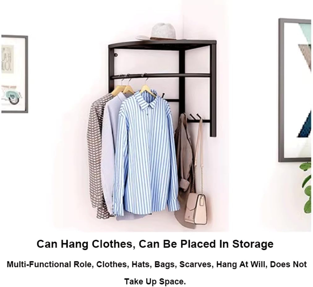 NOLLAM Coat Hooks Corner Coat Rack Wall Mount with Shelf Entryway Floating Metal Shelf w/6 Hooks Modern Wall Shelf Coat Hanger for Kitchen Bathroom Mudroom, White