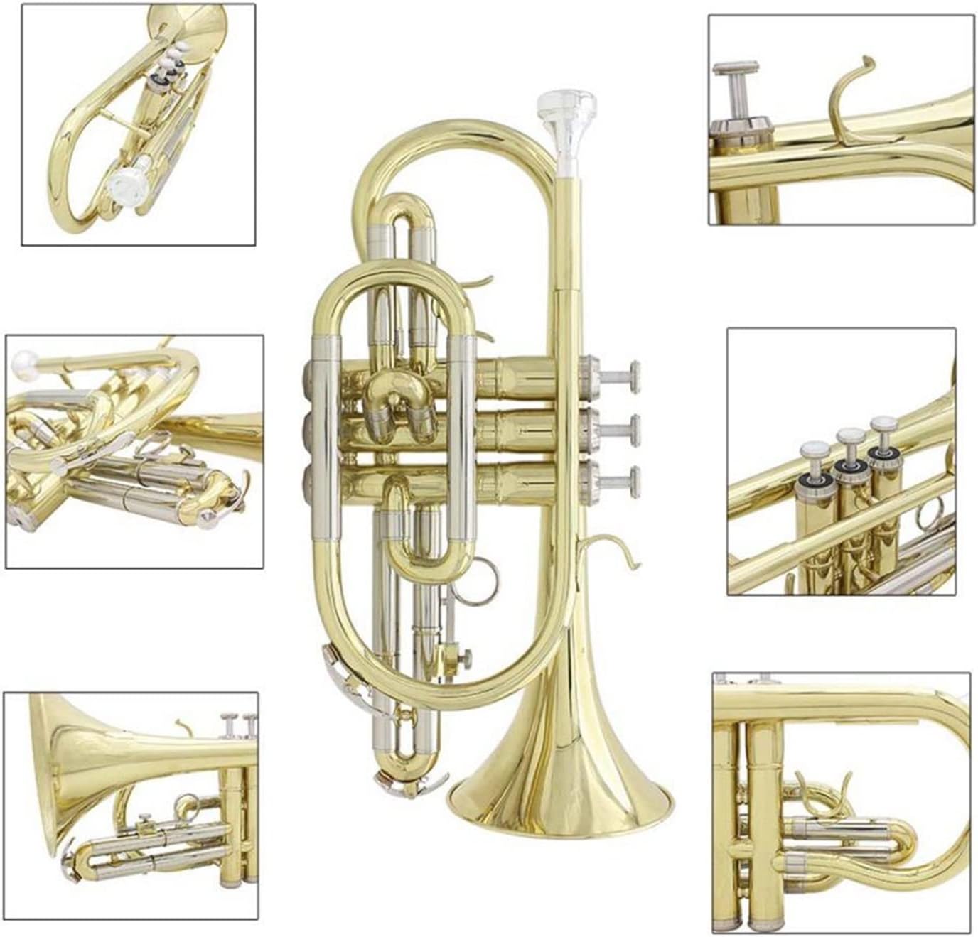 FLFL Student Trumpet Professional Bb Flat Cornet Brass with Storage Case Gloves Cloth Grease Brush Kit for Concert Practice