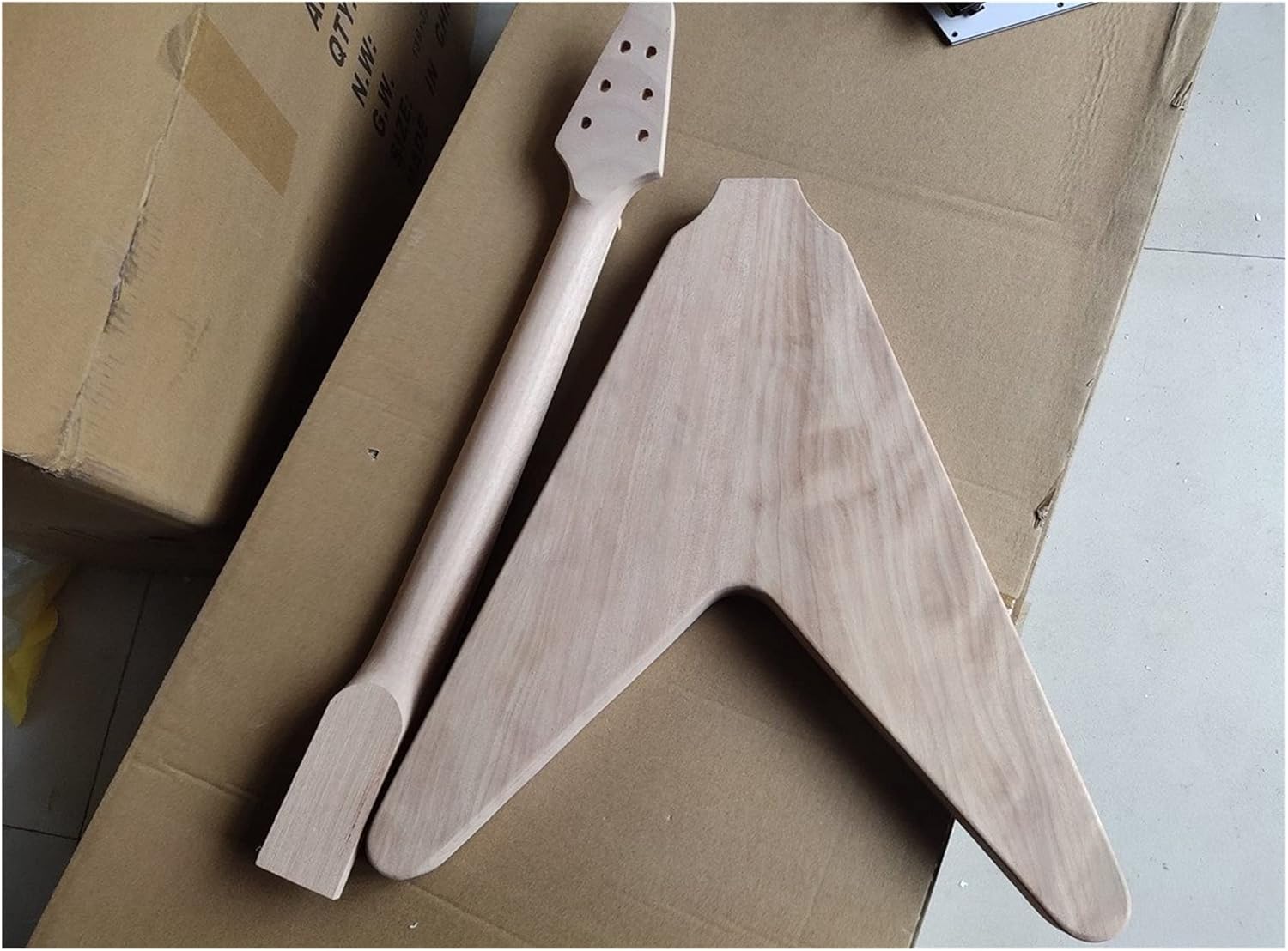 Unfinished Guitar Body 1set Electric Guitar Kit 22 Guitar Neck Guitar Body Mahogany V Shape Guitar DIY Accessory