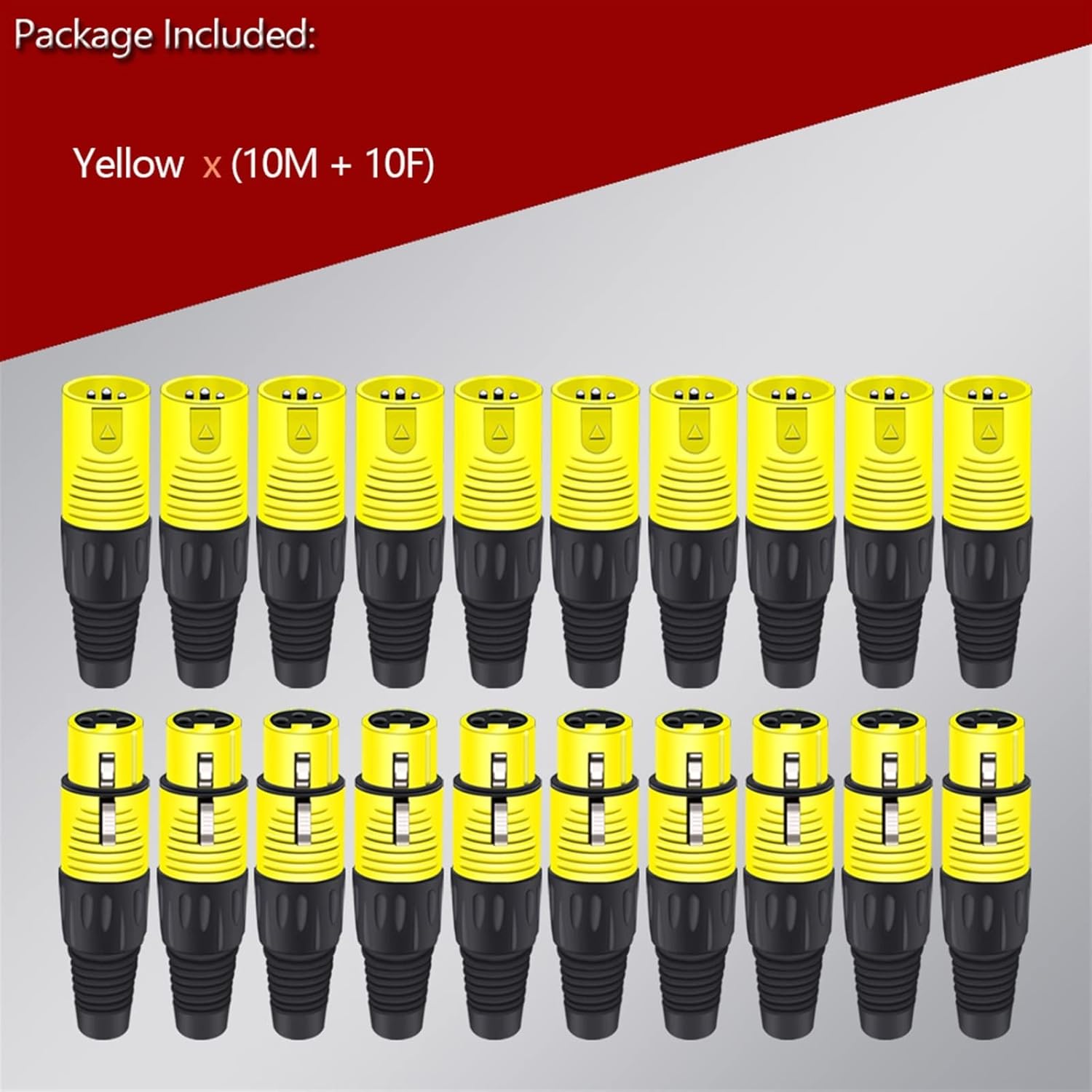 3PIN X L R Wire Connector Male Female Plug Plastic Shell Microphone Speaker XLR Jack 20Pcs (Color : 10xM 10xF-Yellow)