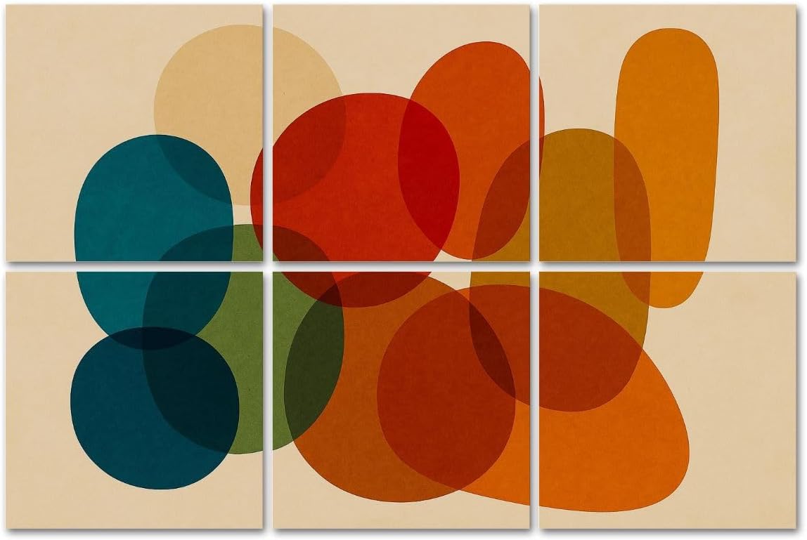 6 Pack Art Acoustic Panels Sound Absorbing Abstract Colorful Geometric Shapes Overlapping Ovals Warm Tones Decorative Soundproof Wall Panels Self Adhesive for Recording Studios Office 72